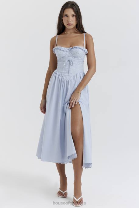 House of CB Jaime Soft Blue Broderie Anglais Midi SunDress Clothing 4H6N213