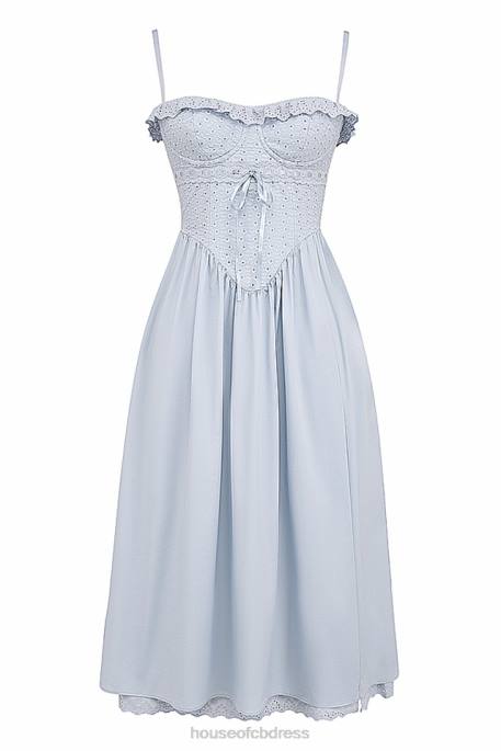 House of CB Jaime Soft Blue Broderie Anglais Midi SunDress Clothing 4H6N213