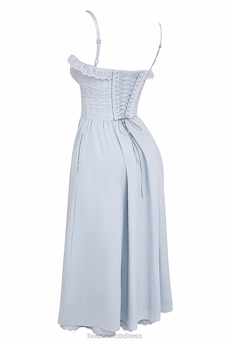 House of CB Jaime Soft Blue Broderie Anglais Midi SunDress Clothing 4H6N213