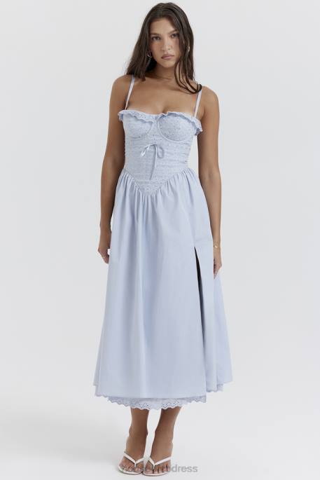 House of CB Jaime Soft Blue Broderie Anglais Midi SunDress Clothing 4H6N213