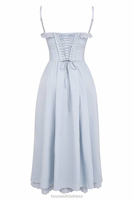 House of CB Jaime Soft Blue Broderie Anglais Midi SunDress Clothing 4H6N213