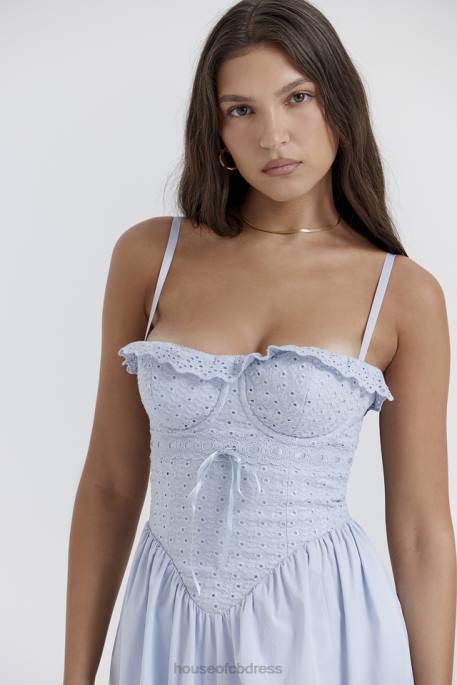 House of CB Jaime Soft Blue Broderie Anglais Midi SunDress Clothing 4H6N213