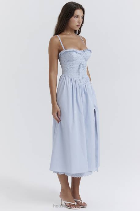 House of CB Jaime Soft Blue Broderie Anglais Midi SunDress Clothing 4H6N213