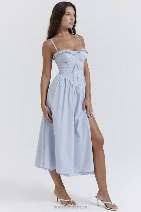 House of CB Jaime Soft Blue Broderie Anglais Midi SunDress Clothing 4H6N213