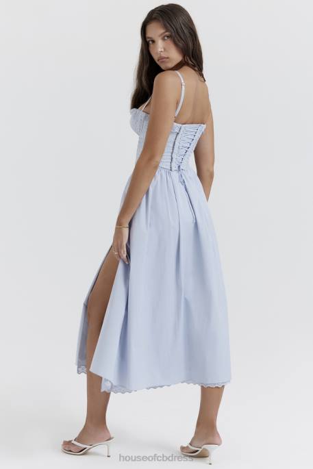 House of CB Jaime Soft Blue Broderie Anglais Midi SunDress Clothing 4H6N213