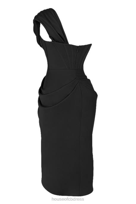 House of CB Janis Black Satin Corset Midi Dress Clothing 4H6N477