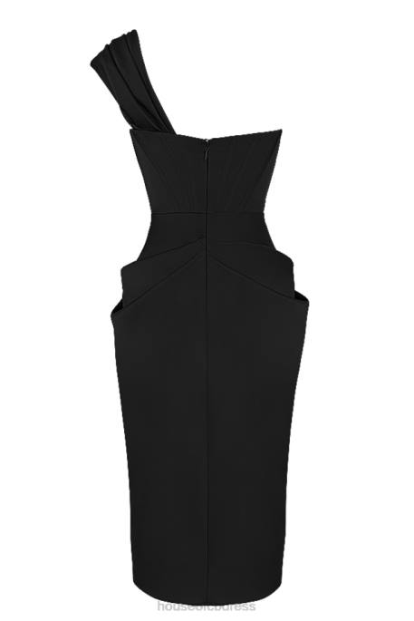 House of CB Janis Black Satin Corset Midi Dress Clothing 4H6N477