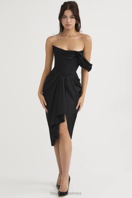 House of CB Janis Black Satin Corset Midi Dress Clothing 4H6N477
