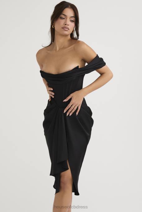 House of CB Janis Black Satin Corset Midi Dress Clothing 4H6N477