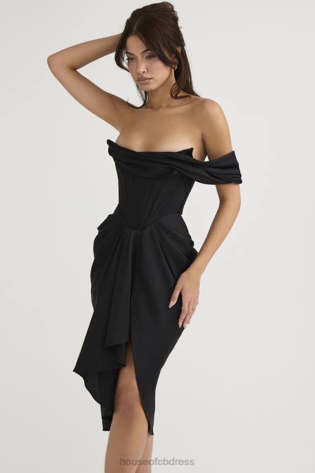 House of CB Janis Black Satin Corset Midi Dress Clothing 4H6N477