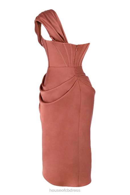 House of CB Janis Rouge Satin One Shoulder Draped Midi Dress Clothing 4H6N560