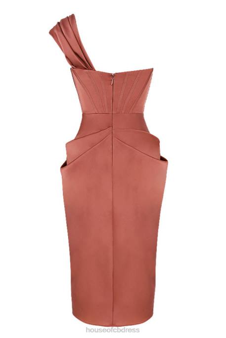 House of CB Janis Rouge Satin One Shoulder Draped Midi Dress Clothing 4H6N560