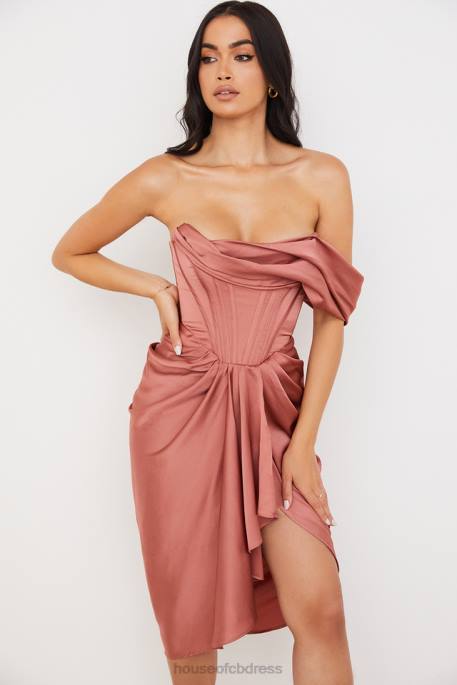 House of CB Janis Rouge Satin One Shoulder Draped Midi Dress Clothing 4H6N560