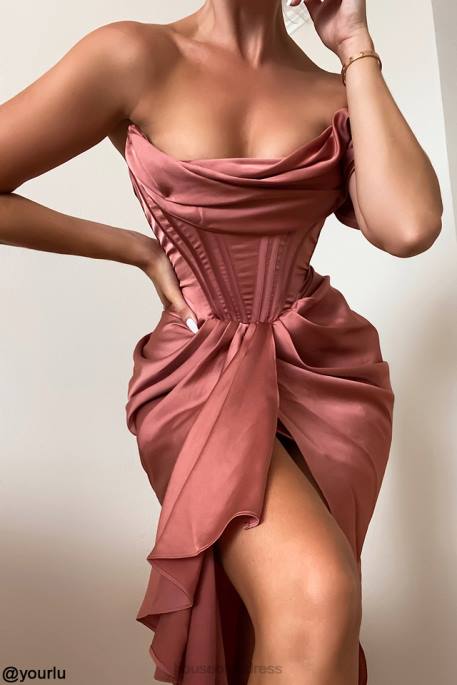 House of CB Janis Rouge Satin One Shoulder Draped Midi Dress Clothing 4H6N560