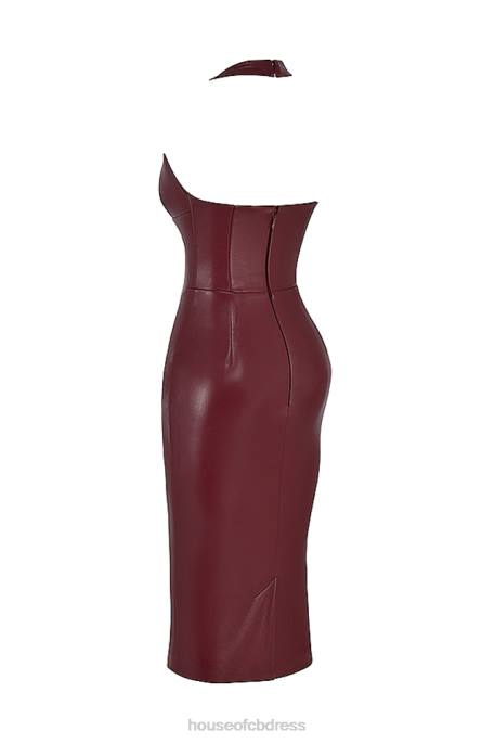 House of CB Jaquetta Wine Vegan Leather Midi Dress Clothing 4H6N378