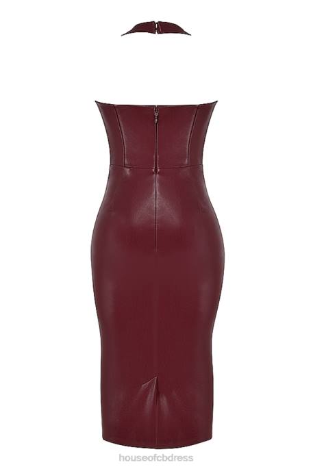 House of CB Jaquetta Wine Vegan Leather Midi Dress Clothing 4H6N378