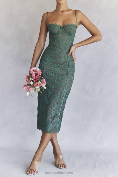 House of CB Joelle Forest Lace Midi Dress Clothing 4H6N383