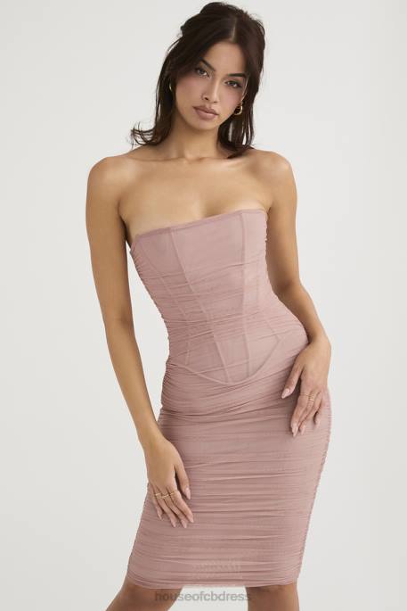 House of CB Julianna Blush Strapless Ruched Midi Dress Clothing 4H6N481