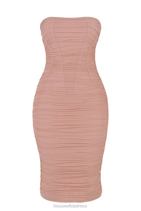 House of CB Julianna Blush Strapless Ruched Midi Dress Clothing 4H6N481