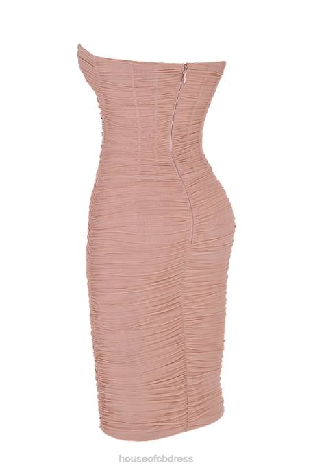 House of CB Julianna Blush Strapless Ruched Midi Dress Clothing 4H6N481