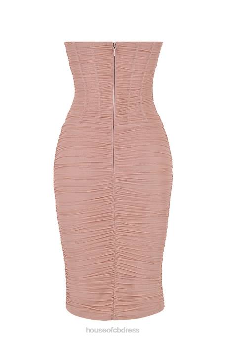 House of CB Julianna Blush Strapless Ruched Midi Dress Clothing 4H6N481
