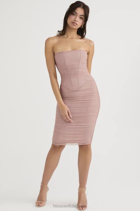 House of CB Julianna Blush Strapless Ruched Midi Dress Clothing 4H6N481