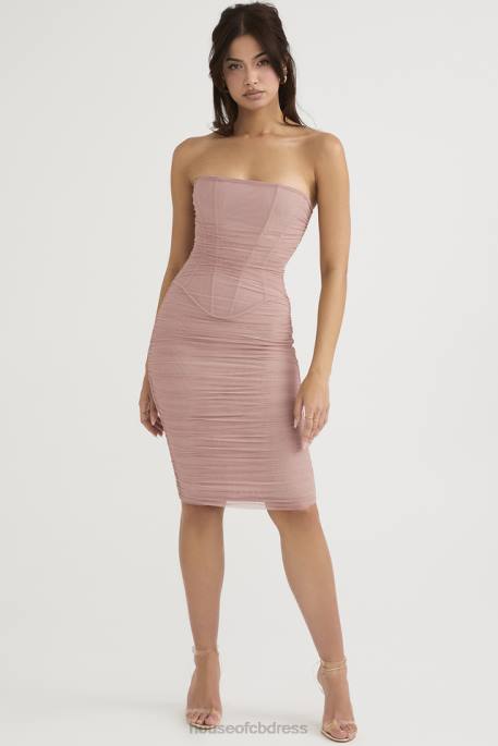 House of CB Julianna Blush Strapless Ruched Midi Dress Clothing 4H6N481