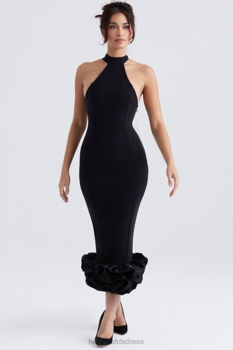 House of CB Juniper Black Peplum Midi Dress Clothing 4H6N346