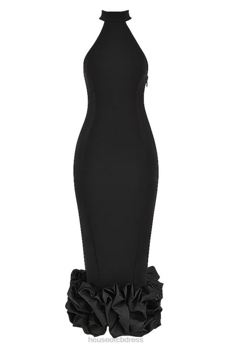 House of CB Juniper Black Peplum Midi Dress Clothing 4H6N346