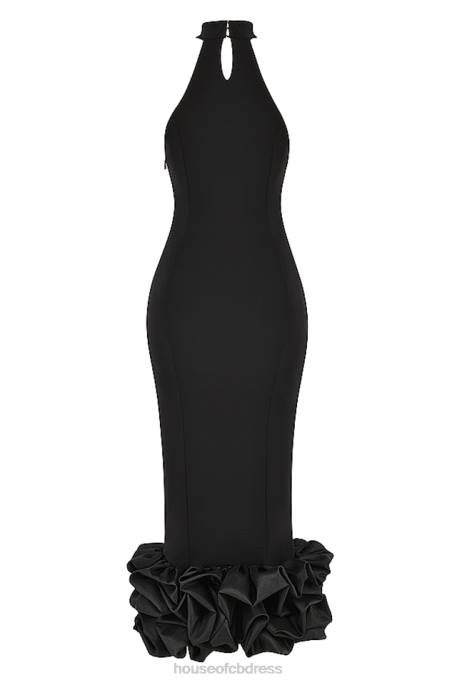 House of CB Juniper Black Peplum Midi Dress Clothing 4H6N346