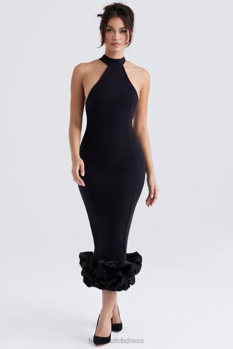 House of CB Juniper Black Peplum Midi Dress Clothing 4H6N346