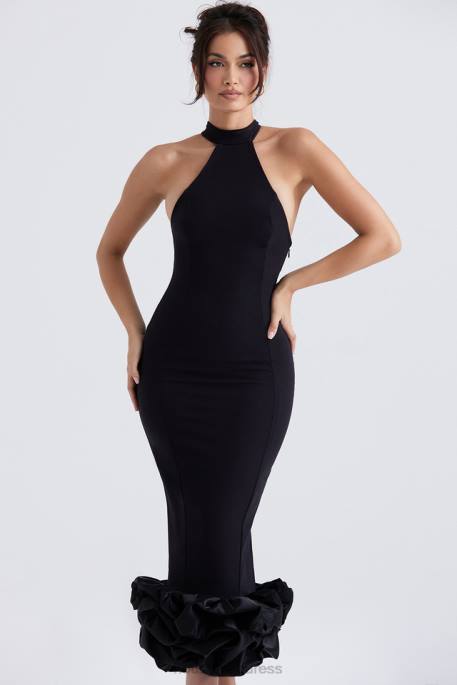 House of CB Juniper Black Peplum Midi Dress Clothing 4H6N346