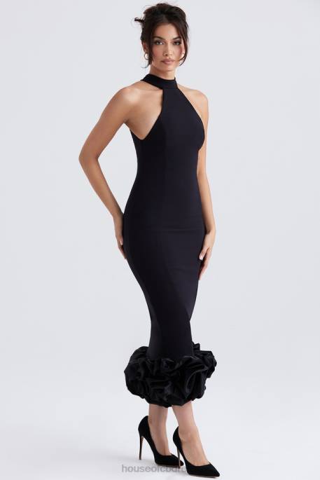 House of CB Juniper Black Peplum Midi Dress Clothing 4H6N346