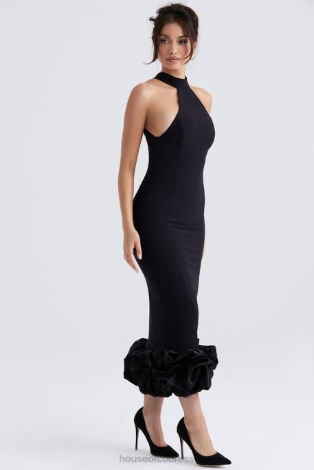 House of CB Juniper Black Peplum Midi Dress Clothing 4H6N346