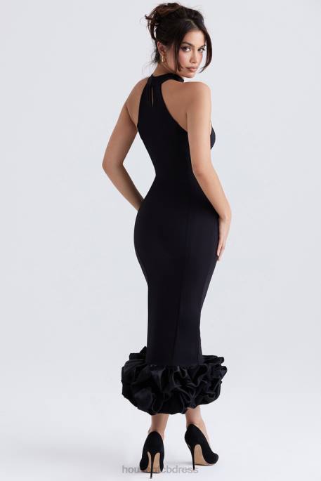 House of CB Juniper Black Peplum Midi Dress Clothing 4H6N346
