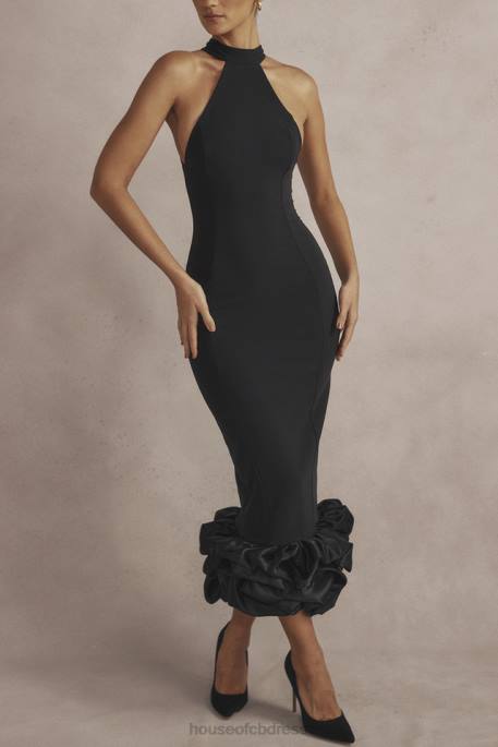 House of CB Juniper Black Peplum Midi Dress Clothing 4H6N346