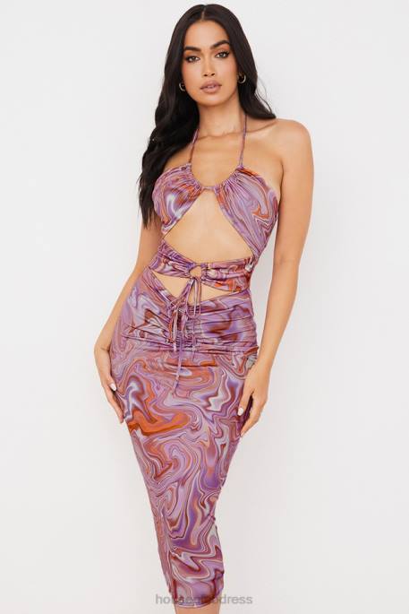 House of CB Kasia Purple Swirl Cutout Midi Dress Clothing 4H6N570