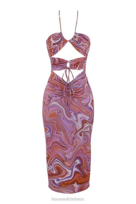 House of CB Kasia Purple Swirl Cutout Midi Dress Clothing 4H6N570