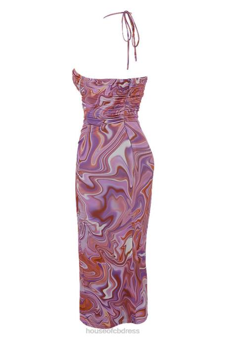 House of CB Kasia Purple Swirl Cutout Midi Dress Clothing 4H6N570