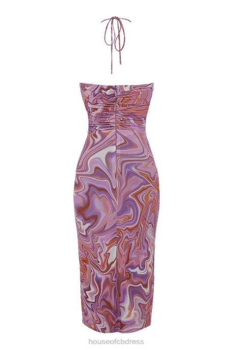 House of CB Kasia Purple Swirl Cutout Midi Dress Clothing 4H6N570
