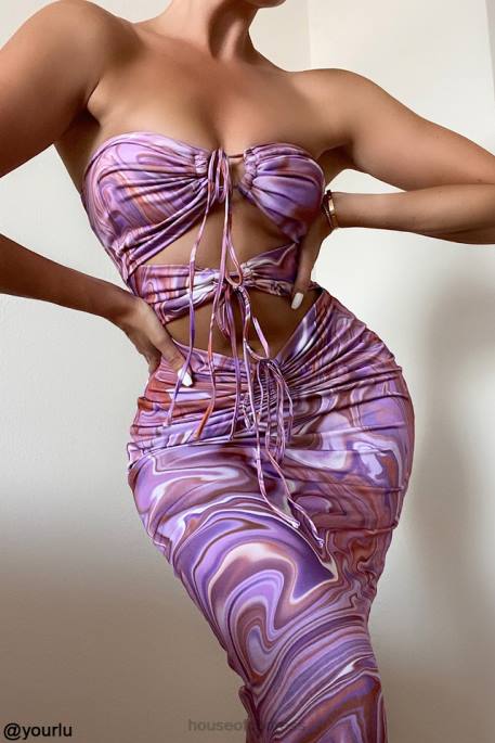 House of CB Kasia Purple Swirl Cutout Midi Dress Clothing 4H6N570