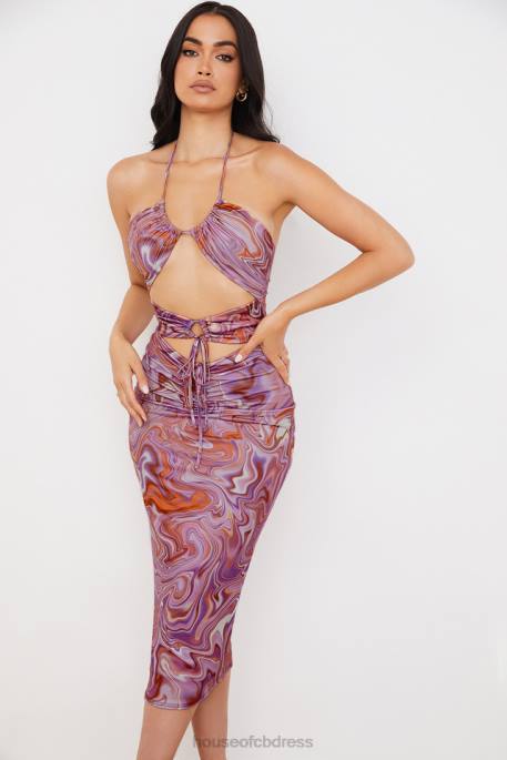 House of CB Kasia Purple Swirl Cutout Midi Dress Clothing 4H6N570
