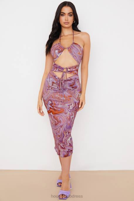 House of CB Kasia Purple Swirl Cutout Midi Dress Clothing 4H6N570