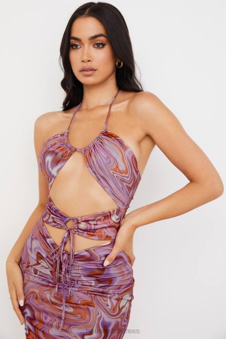 House of CB Kasia Purple Swirl Cutout Midi Dress Clothing 4H6N570