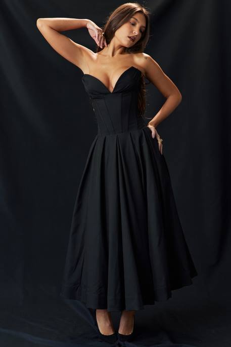 House of CB Lady Black Strapless Midi Dress Clothing 4H6N111