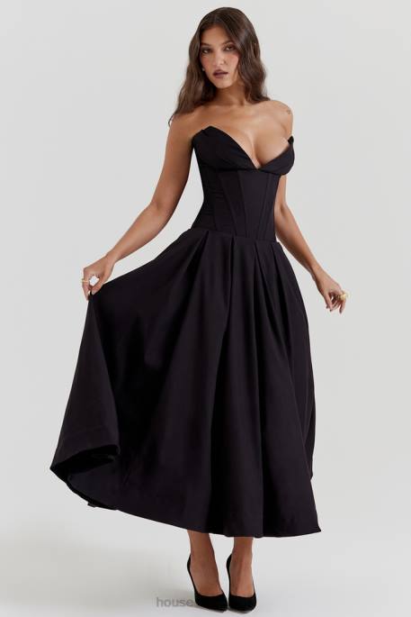House of CB Lady Black Strapless Midi Dress Clothing 4H6N111