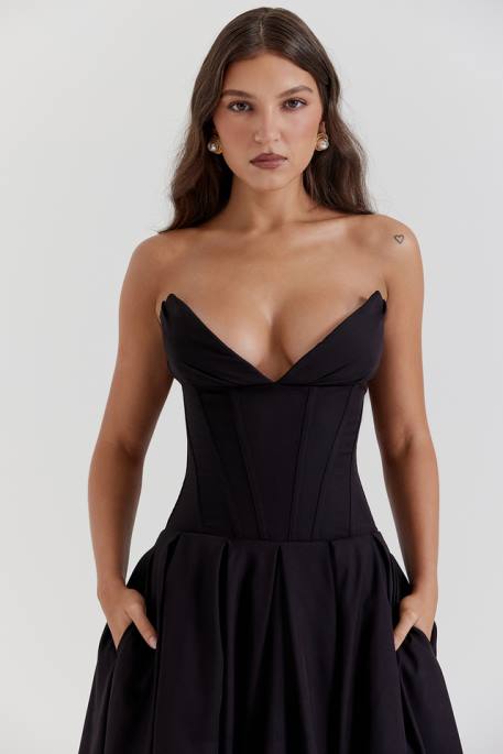 House of CB Lady Black Strapless Midi Dress Clothing 4H6N111