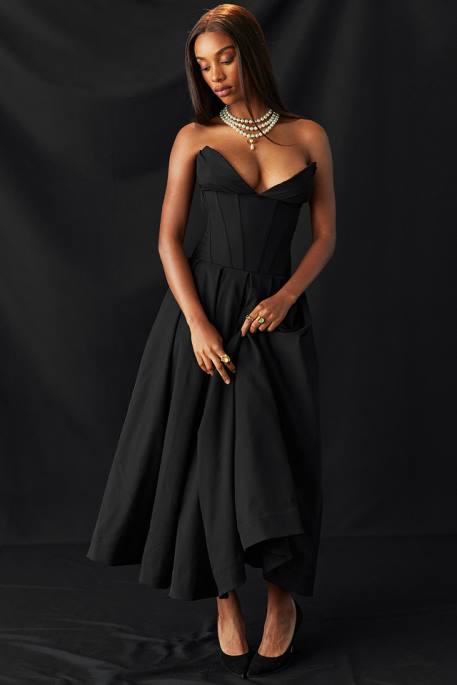 House of CB Lady Black Strapless Midi Dress Clothing 4H6N111