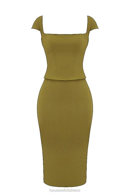 House of CB Layana Olive Corset Midi Dress Clothing 4H6N163