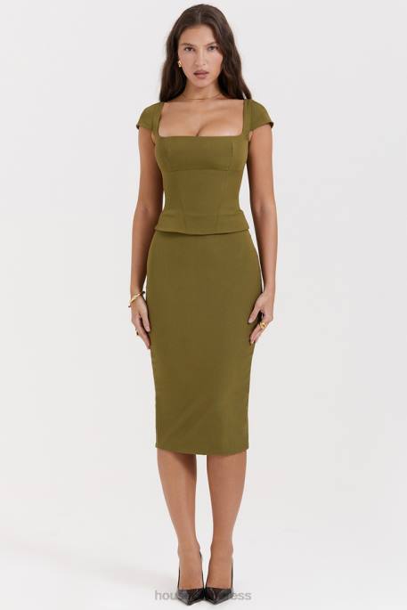 House of CB Layana Olive Corset Midi Dress Clothing 4H6N163